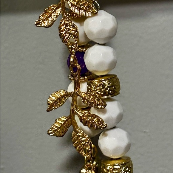 Charming White and Gold Beaded bag backpack charm with Purple Accent - Picture 4 of 7